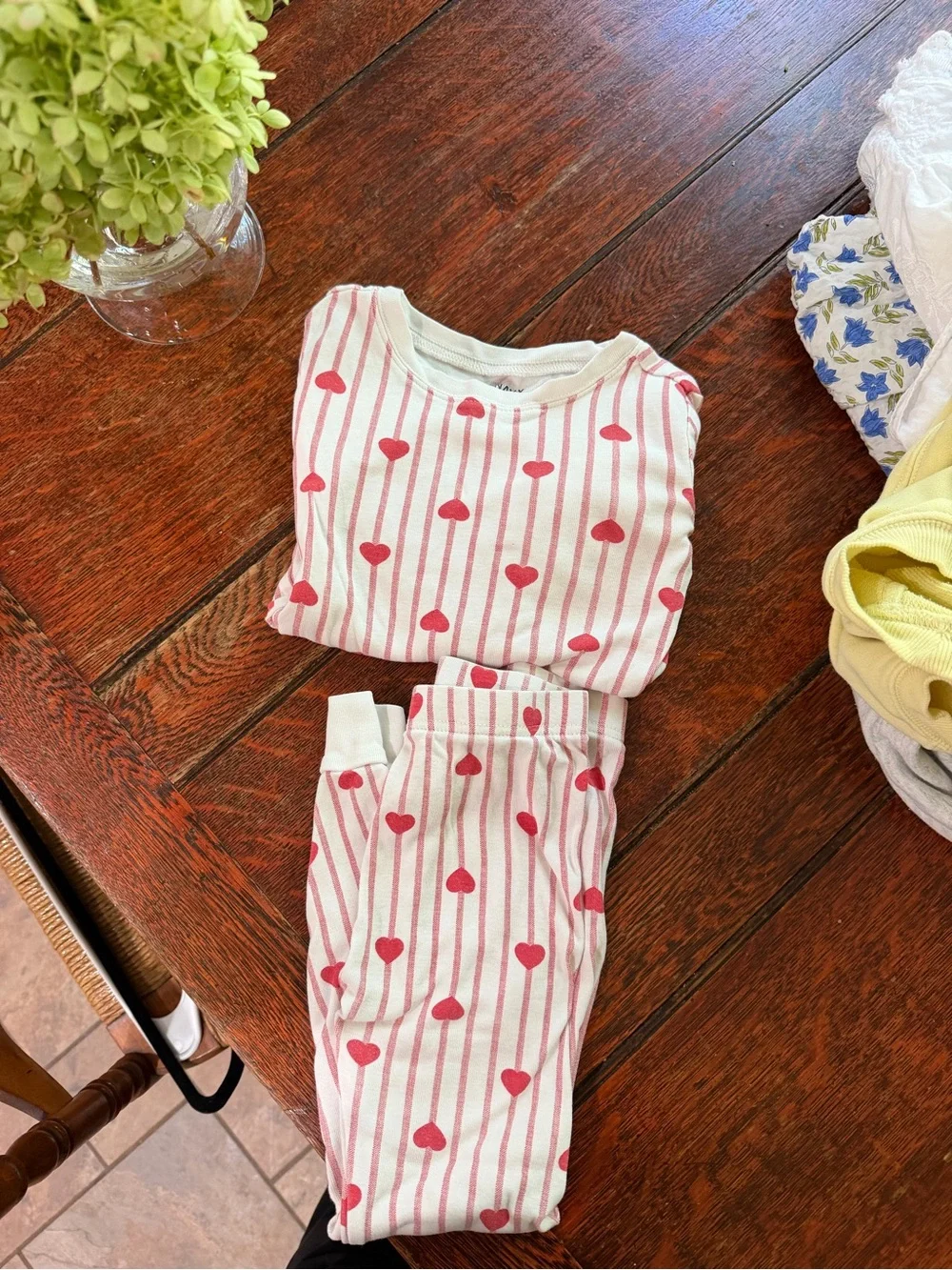 Old Navy Pink and White Heart Stripe Pajama Set